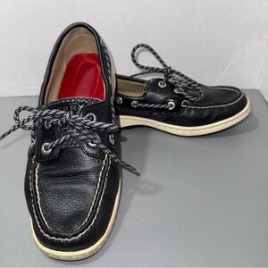 Woman’s Sperry Black Leather Boat Shoe loafers size 6